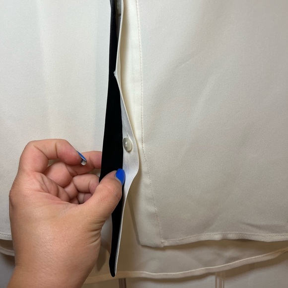 DIANE VON FURSTENBERG DVF CREAM SILK CONTRAST COLLAR BLOUSE SIZE 4 - Picture 5 of 11